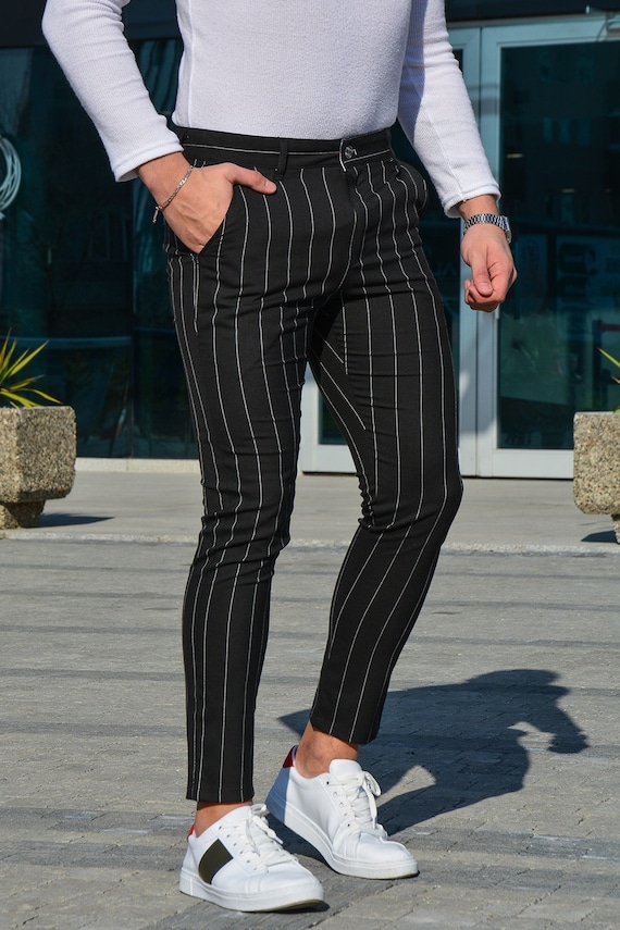 Slim Fit Striped Linen Trousers | Etsy 