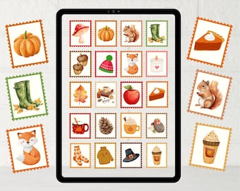 Autumn Thanksgiving Stickers: Fall Planner, Goodnotes, PNG, PDF