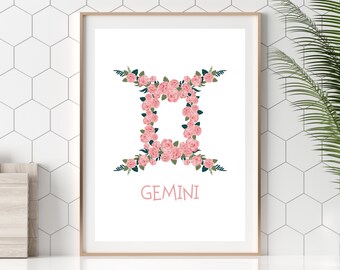 Gemini Birth Flower Art Print: Zodiac Rose Poster (Digital Download)