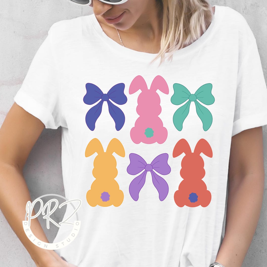 Easter Bunny PNG With Bows, Cute Sublimation Design for Shirts and ...