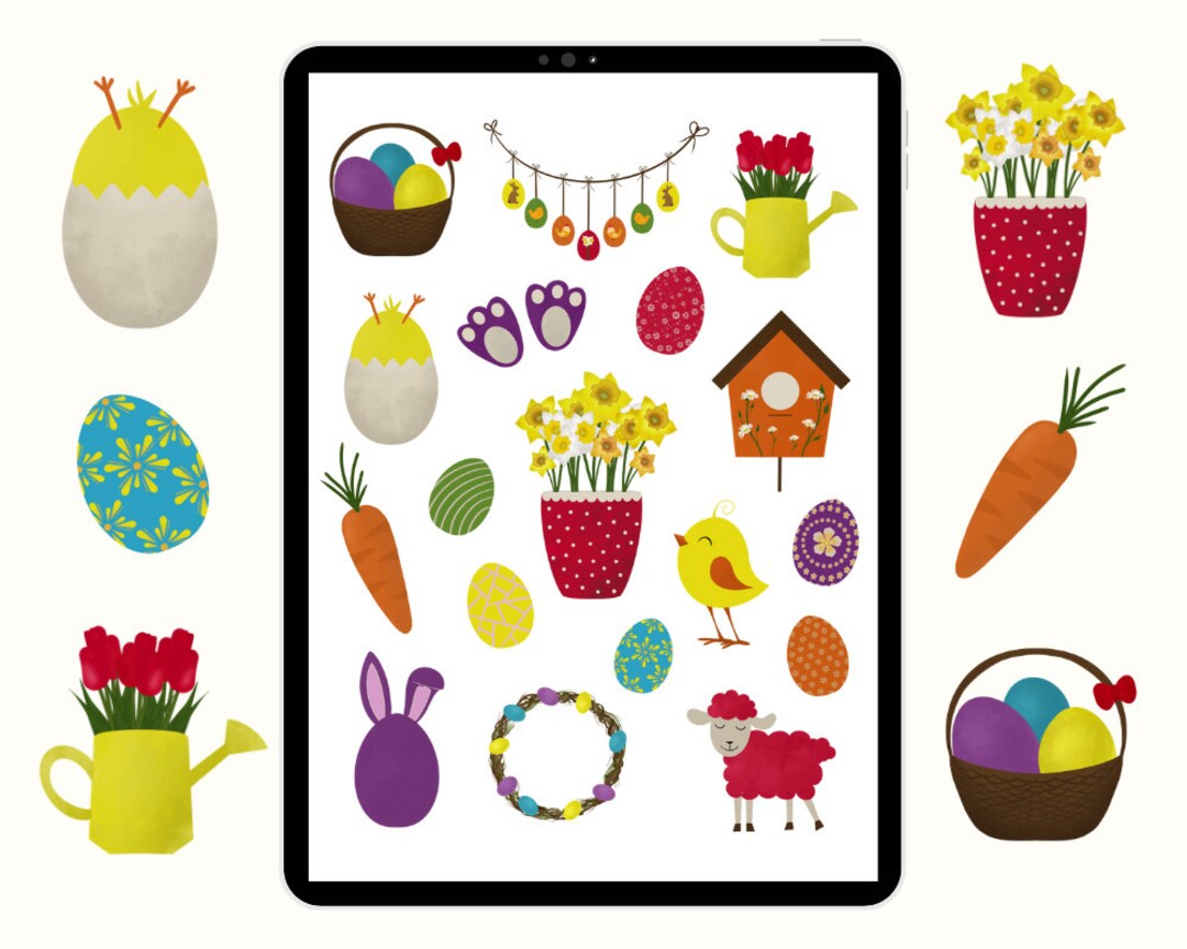 Easter Digital Stickers: Spring Planner, Scrapbook (PNG, PDF) - Etsy