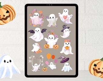 Cute Halloween Ghost Stickers Sheet, Planner Stickers (Digital Download)