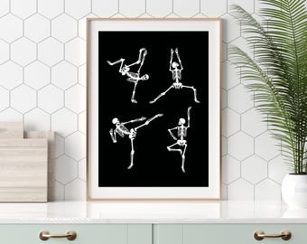 Dancing Skeletons Halloween Print: Funny Gothic Wall Art (Digital Download
