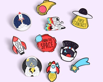 Space Pin Badge - Rocket Pin Badge - UFO Pin Badge - Astronaut Pin Badge - Enamel Pin Badge