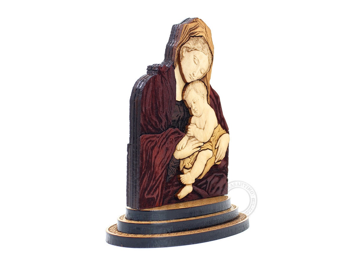 Mother Mary Wood Marquetry Statue. Mother of Jesus Etsy