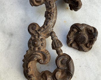 Antique french cast iron decorative door knocker 18thC.