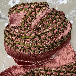 Antique french passementerie rich ornate woven edging upholstery trim extra wide over 7 metres long with a superb geometric pattern