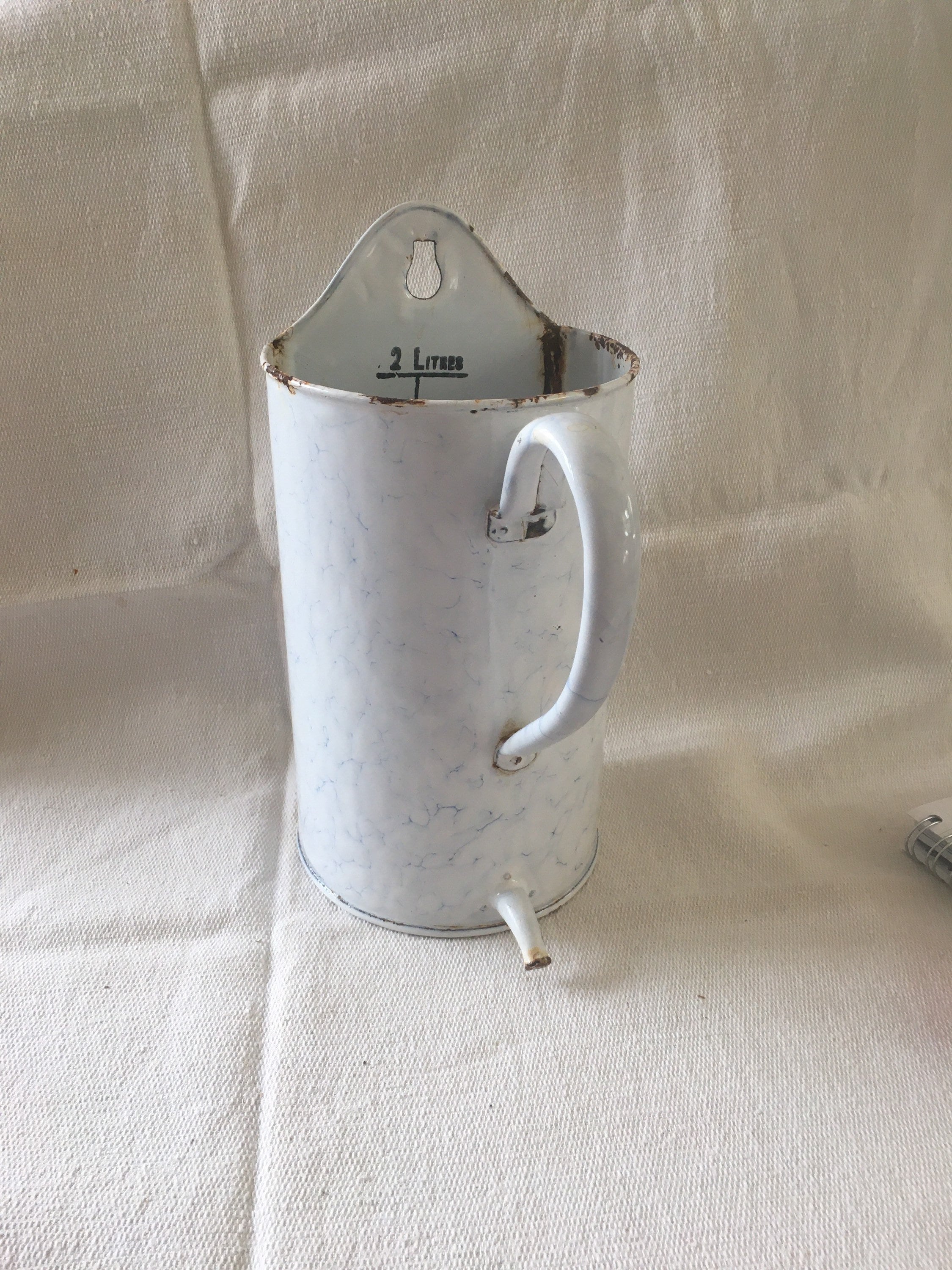 Irrigation / Enema / Douche Jug Vintage French Enamelware, Wall
