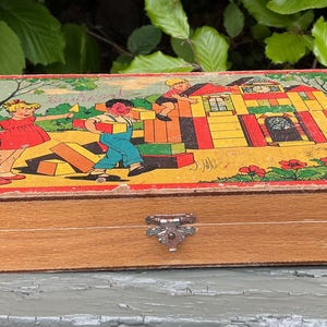 Vintage franskt träbyggspel för barn i originalkartong.