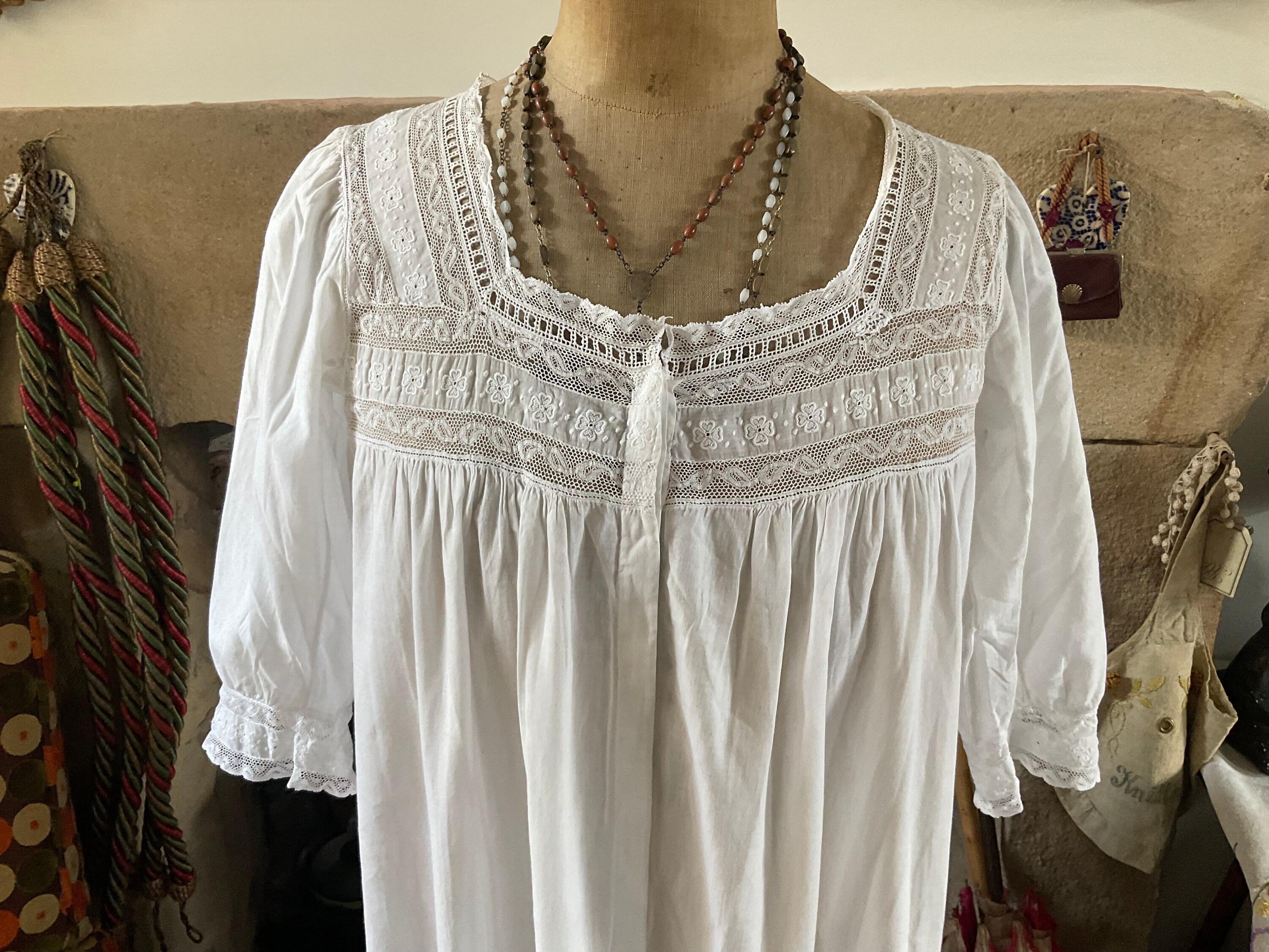 Wonderful antique french pure cotton nightdress with