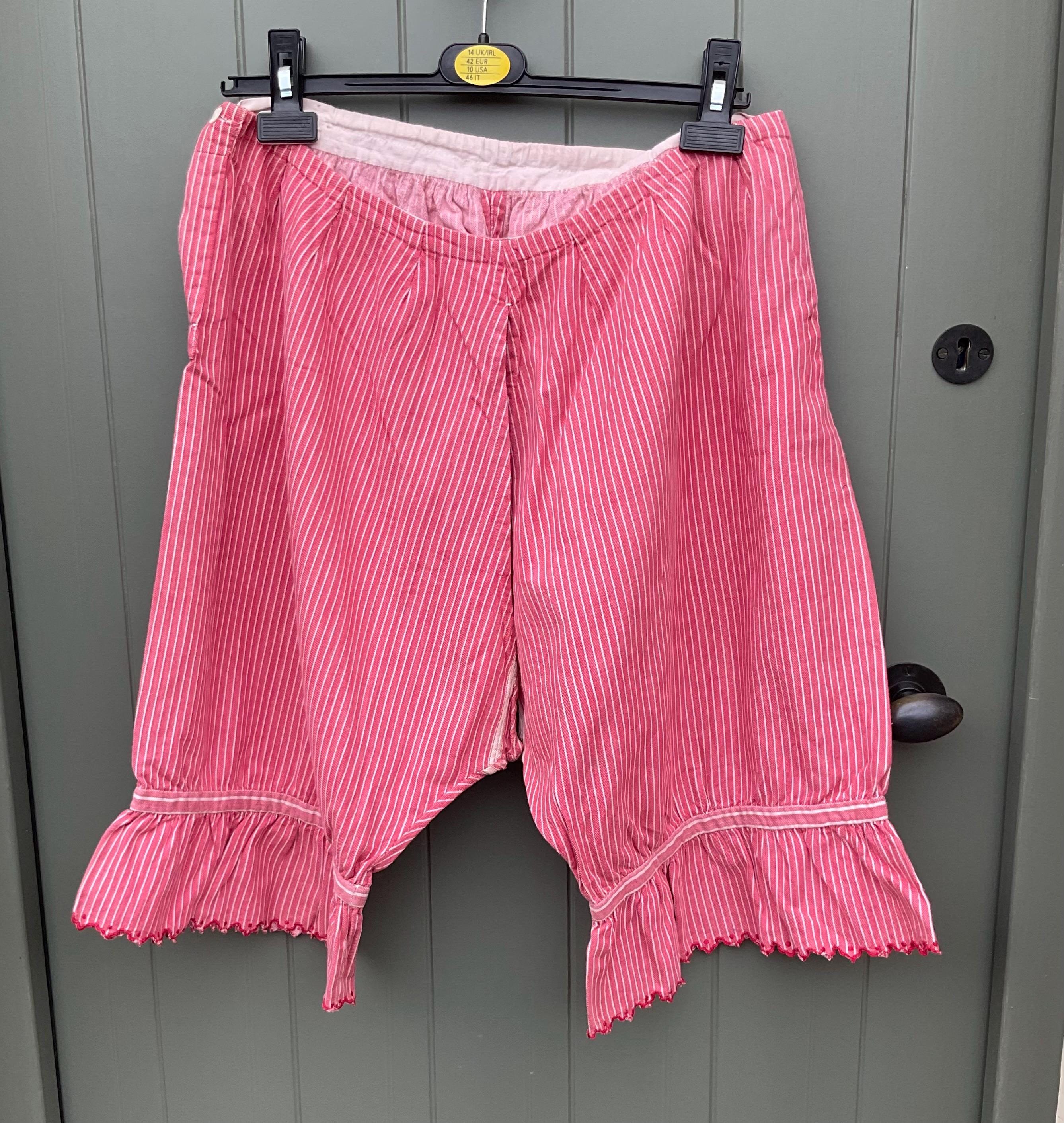 Fantastic Antique French Red and White Stripe Cotton Bloomers Late