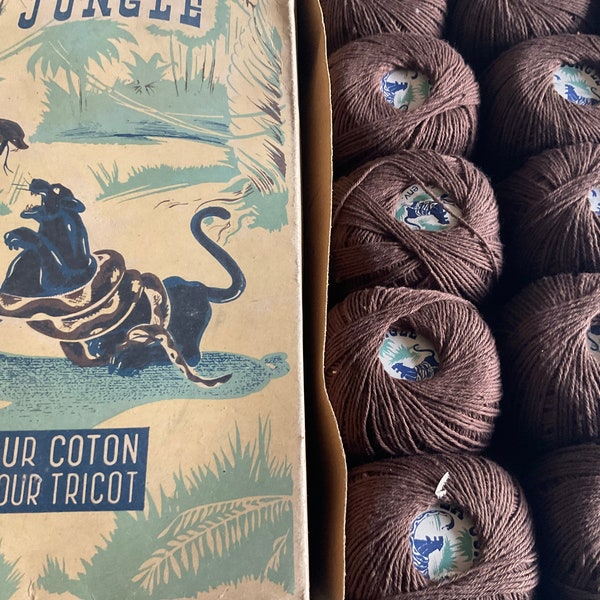 Super original boxed vintage french ‘LA JUNGLE’ cotton thread,vintage Haberdashery.
