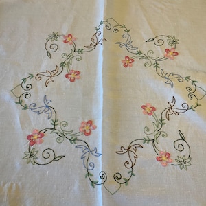 Vintage hand embroidered floral tablecloth