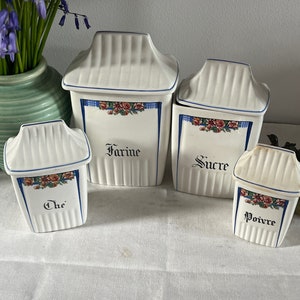 Set of four antique French ceramic storage jars absolutely fabulous