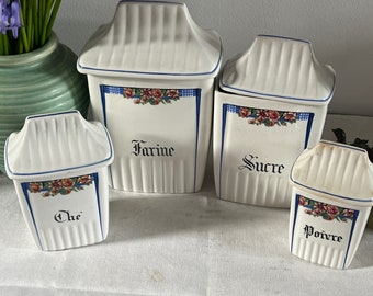 Set of four antique French ceramic storage jars absolutely fabulous