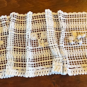 Fantastic vintage french window panel/ curtain with pompoms