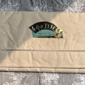 Vintage french large Metis linen sheet with original label.