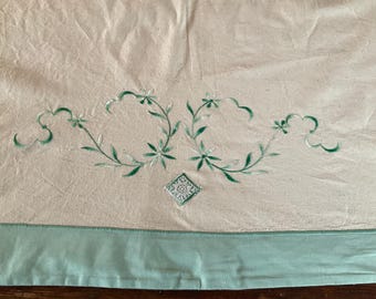 Vintage french embroidered linen dowry sheet.