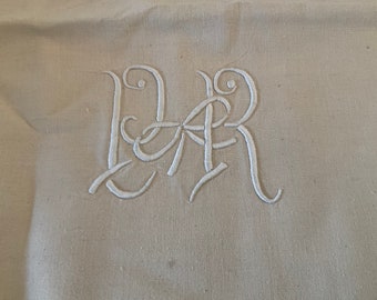 Antique French large linen monogrammed dowry sheet