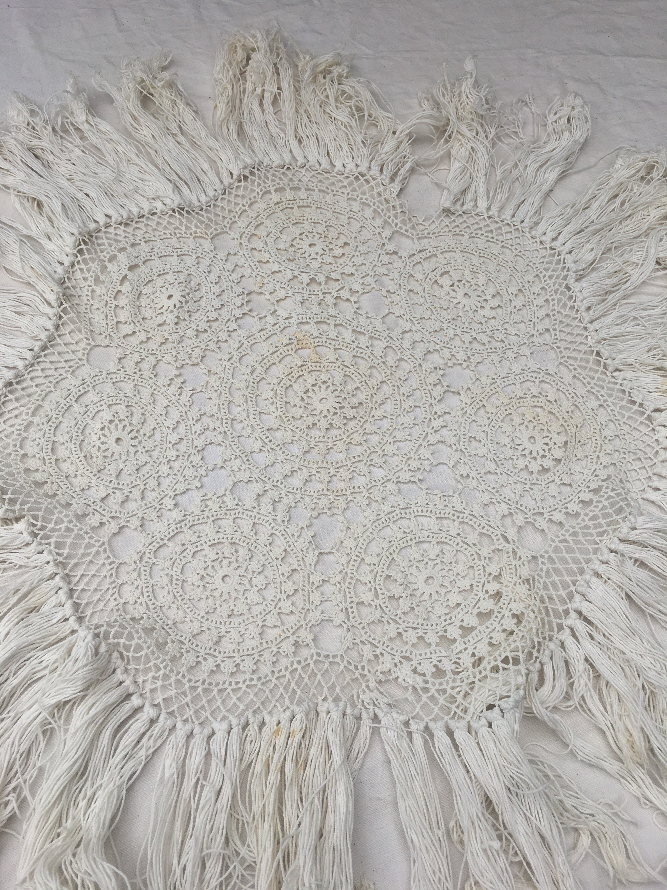 Vintage French Crochet Lace Tablecloth With Tassels Absolutely Fabulous