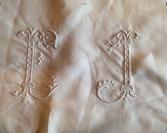 Antique french pure linen hand embroidered monogrammed dowry sheet lots of intricate detail stunning