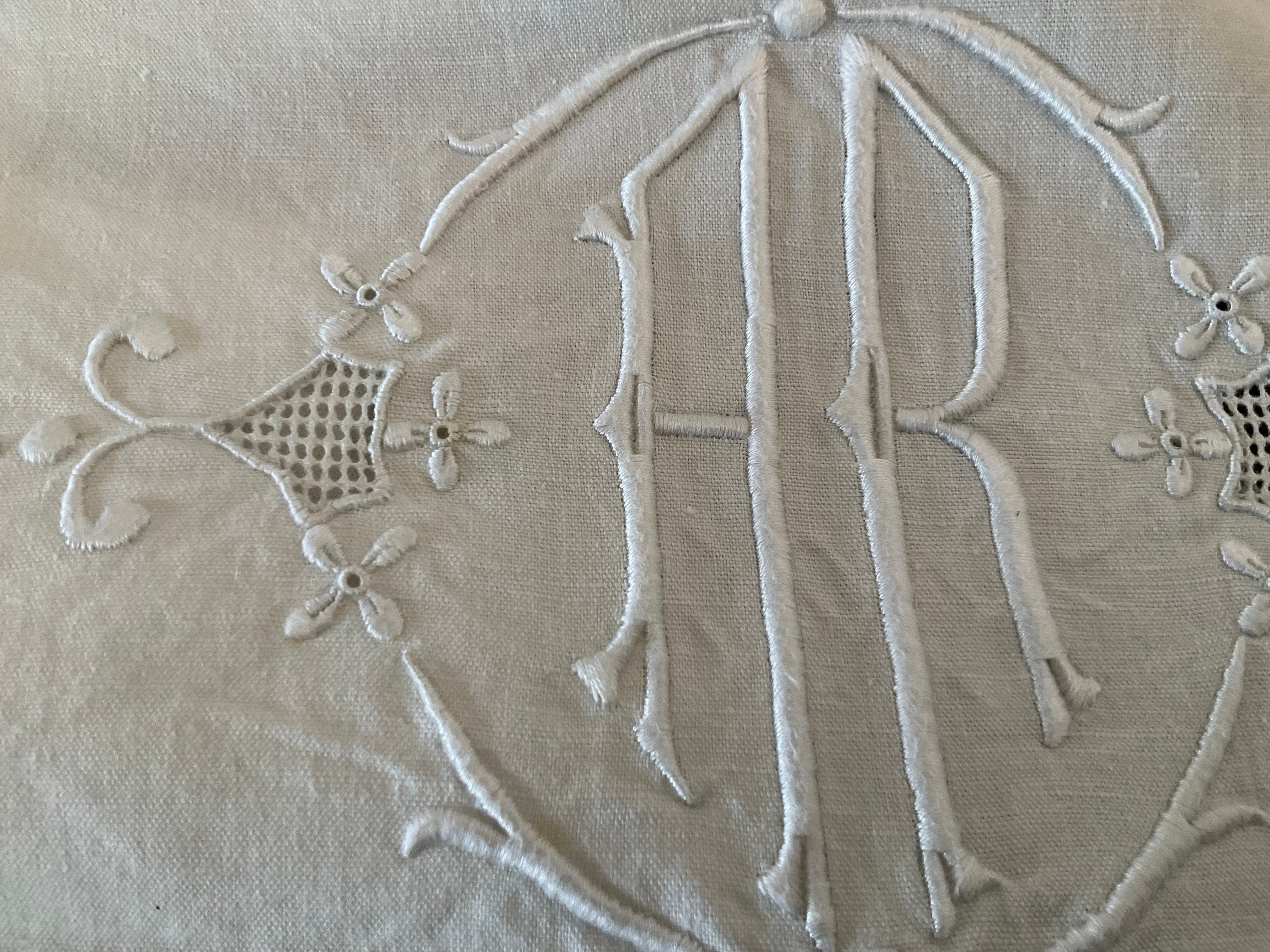 Vintage French Large Metis Linen Hand Embroidered Monogram Dowry Sheet ...