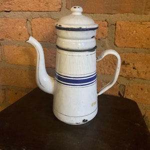 Vintage french enamel coffee pot / cafetiere