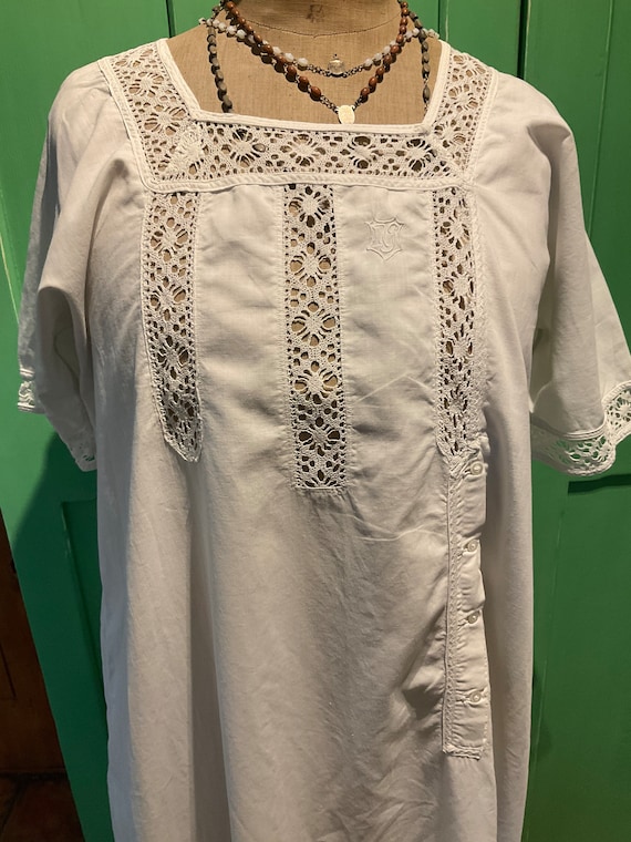 Wonderful antique french pure cotton nightdress wi