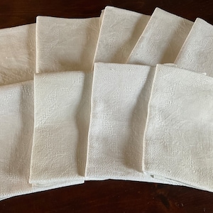 Set of Nine antique french damask cotton napkins and matching tablecloth