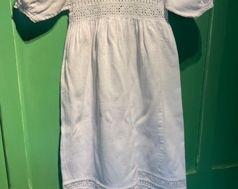 Vintage french cotton and Broderie Anglais christening robe
