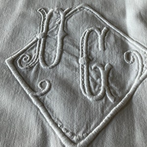Antique french hand embroidered linen dowry sheet