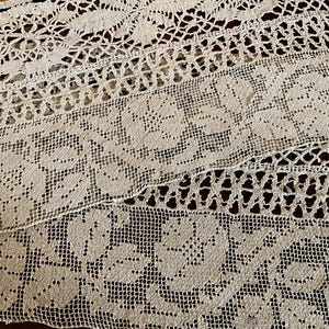 Antique French handmade Bobbin lace,natural linen/hemp.