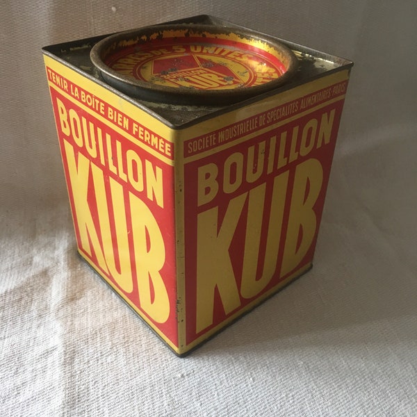 Große französische Bouillon-Kub-Werbedose im Vintage-Format, selten, aus den 1940er Jahren, hervorragend zur Aufbewahrung oder als Pflanzgefäß für eine Pflanze geeignet