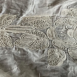 Fabulous antique French embroidered lawn panel,18thC textile.