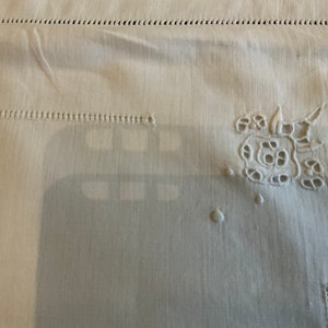 Superb vintage french hand embroidered linen pillowcase