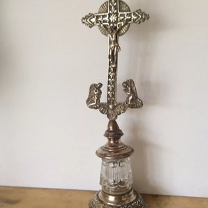 Antique 19th century french ornate brass and copper intricately detailed crucifix just exquisite