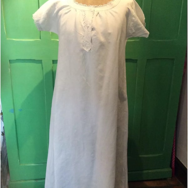 Antique french pure linen chemise nightdress with handmade stitching and monogram