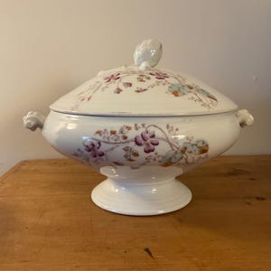 large vintage french floral lidded porcelain tureen,French antique.