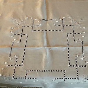 Stunning vintage hand embroidered linen  tablecloth