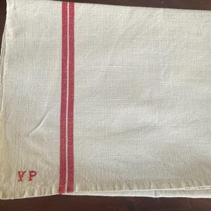Vintage french Metis linen woven striped monogrammed torchon/teatowel,fabulous.
