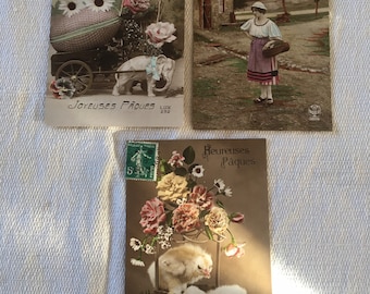 Original antique french hand tinted real photo postcards 1900-1920’s various scenes set of 4 just absolutely superb Easter scenes