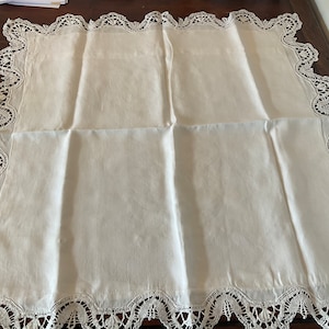 Superb vintage french large square monogrammed pillow sham/cushion cover with lace edging
