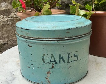 Vintage Cake Tin Cream & Green Worcester Ware Kitchen Storage Tin