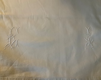 Antique French large linen monogrammed dowry sheet
