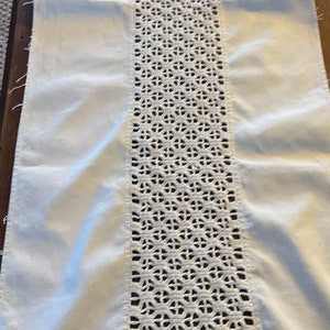 Vintage French handmade crochet linen large panel