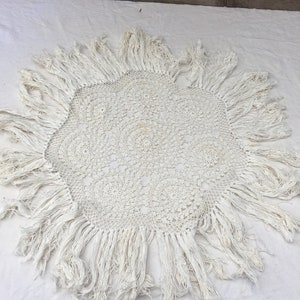 Vintage french crochet lace tablecloth with tassels absolutely fabulous lots of stunning detail
