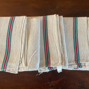 Vintage french Metis linen woven striped  torchon/teatowel