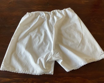 Antique french pure white cotton bloomers with lace edging