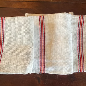 Vintage french Metis linen woven striped  torchon/teatowel