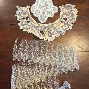 Mixture of Vintage french handmade lace collar, dress lace panel and length of lace beautiful work so intricate absolutely fabulous